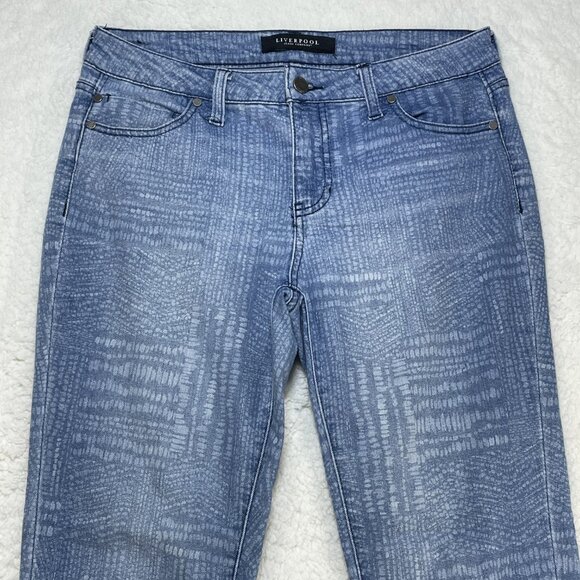 Liverpool Jeans Womens Sz 6 Blue Snake Pattern Straight Leg Mid Rise 30x27 - Picture 2 of 12